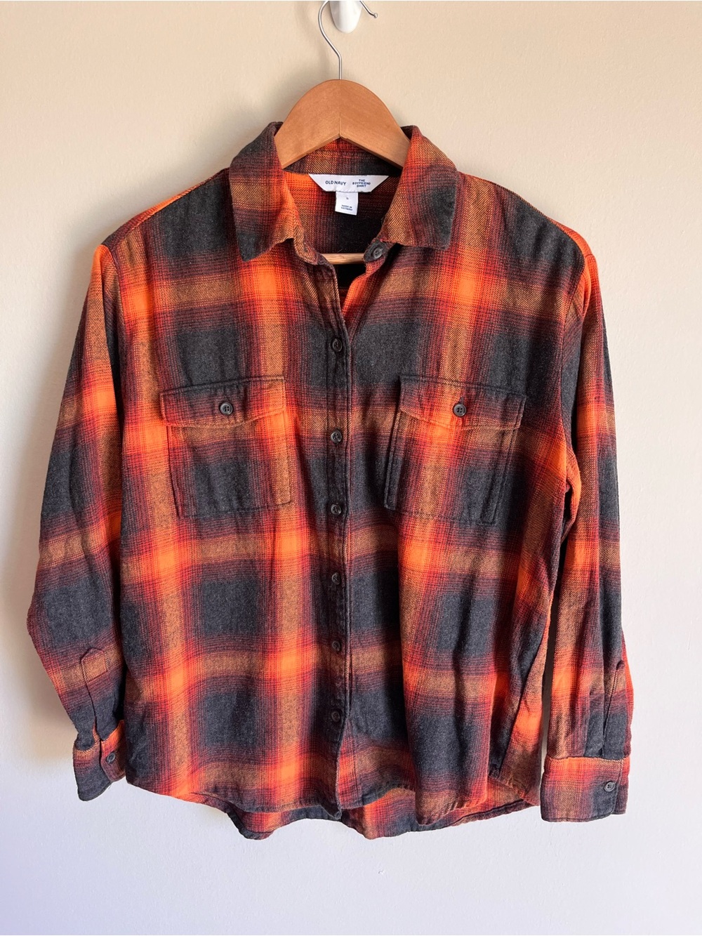 Old Navy Women's The Boyfriend Plaid Orange Plaid Taylor Swift Evermore Flannel